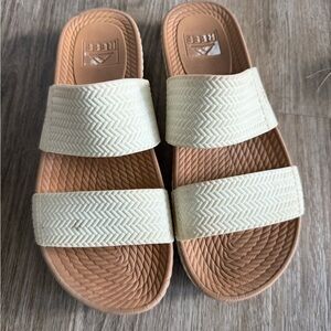 Reef Ivory and Beige Slide Sandals